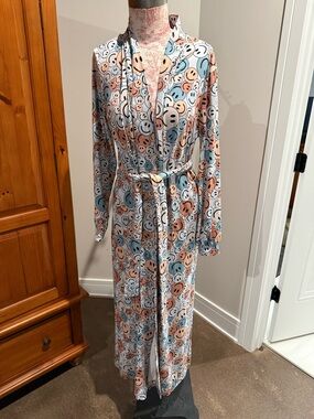 Mason Smiley Print Robe in Coral, Peach, Blue & Cream